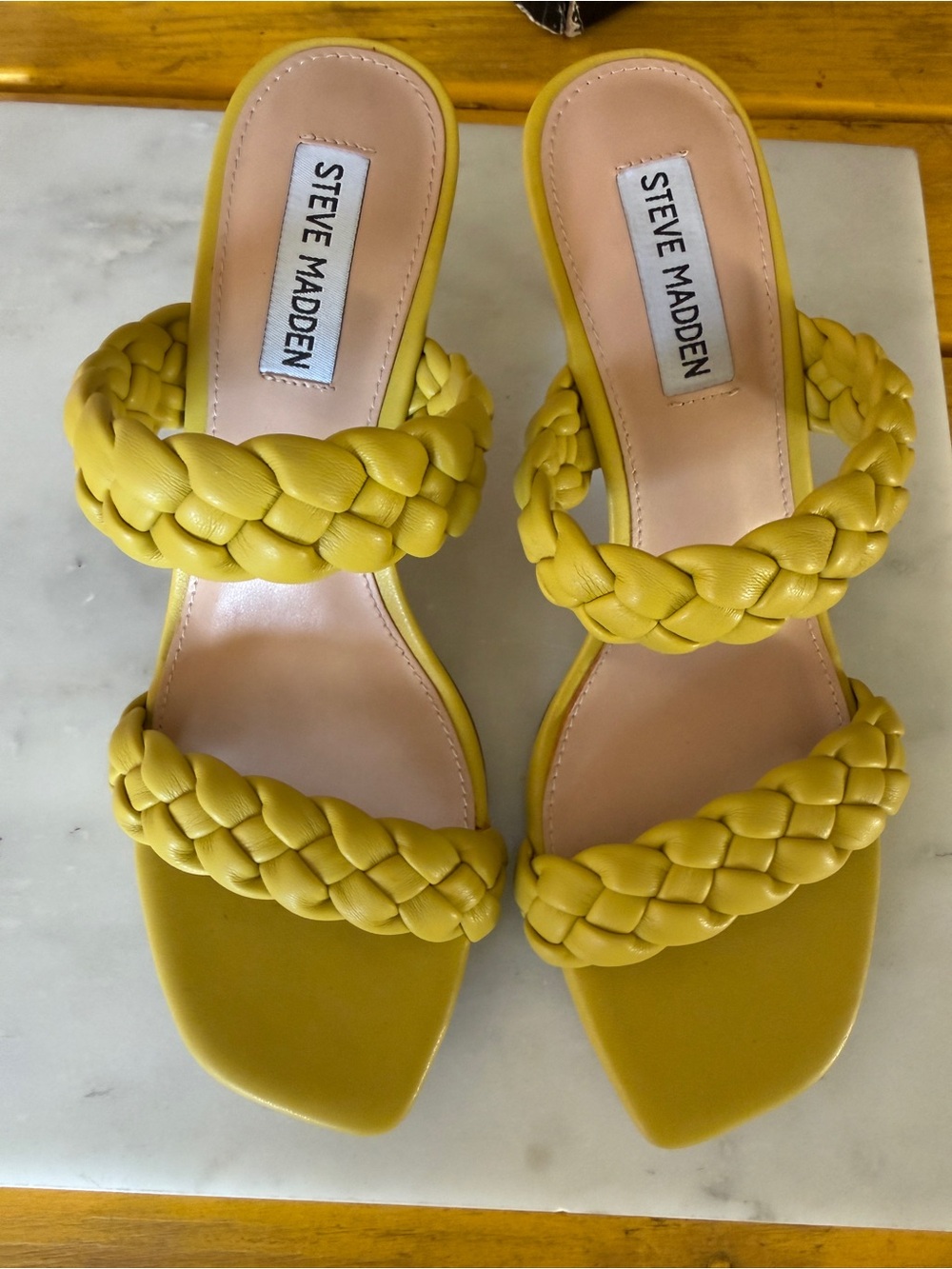 Steve Madden Yellow Braided Double Strap Mule Heels Size